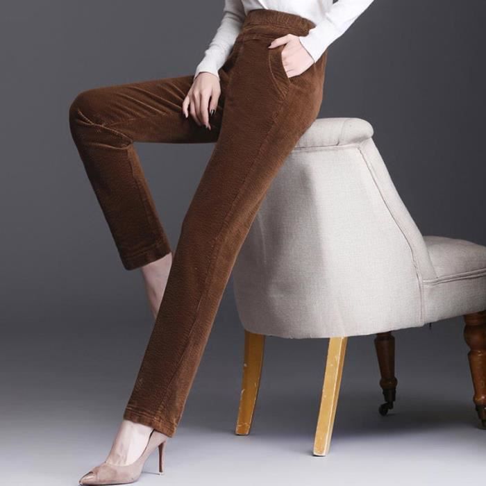 Pantalon velours cotele hotsell femme taille haute