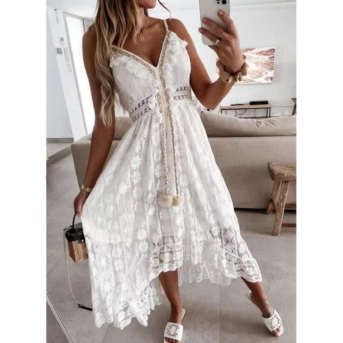 Robe Blanche Longue Dentelle Chic Robe Longue Femme Boheme l gant