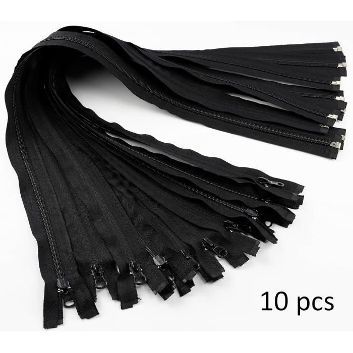 AERZETIX Lot De 10 Fermetures Éclair Invisibles 75 Cm Séparables N°5 Noires - Glissière Couture Robe Jupe