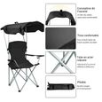 Noir Chaise de camping pliable avec parasol, Willonin® Fauteuil de Plage avec Accoudoirs, Sac de transport et Porte-gobelet-2