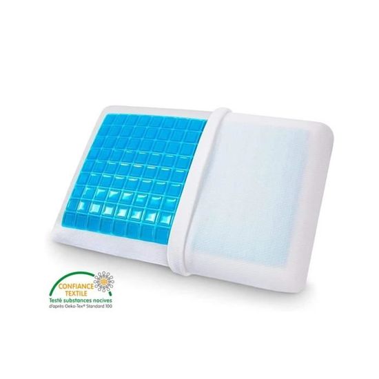 Oreiller Ergonomique EcoGel à Mémoire de Forme avec Gel Fraîcheur, Confort Optimal, Housse Hypoallergénique Lavable,Dehoussable, Taille Standard 40x60