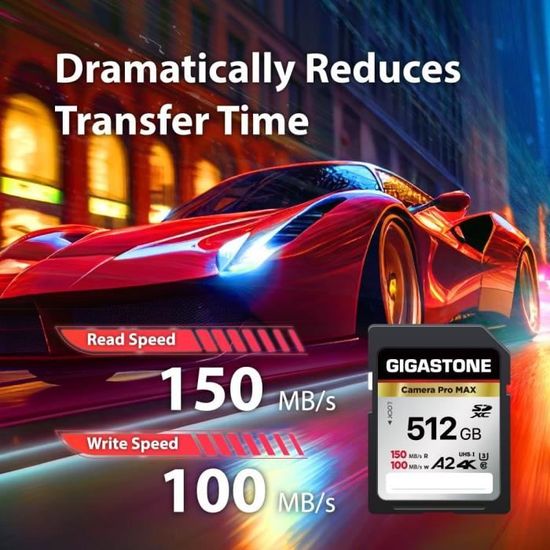 Carte MicroSD 512 Go GIGASTONE - Vitesse 160/100 Mo/s, V30 A2, 4K - Pour GoPro, DJI, Drone + Récupération Données 5 Ans