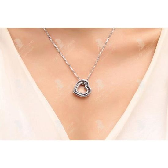 Collier Clavicule En Argent 925 Avec Pendentif Cœur Opale - Longueur 45 Cm, Cœur 13x14 Mm - Cadeau Femme Saint-Valentin Anniversaire