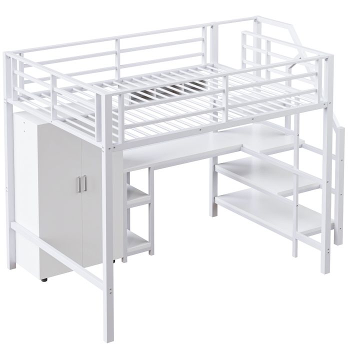 Lit Mezzanine 2 Places Avec Escalier Et Rangement, Lit Mezzanine Pour Enfant 140x200, Lit