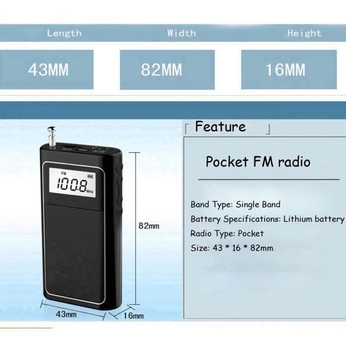 Mini Radio FM de Poche Portable DSP, Récepteur FM, Haut-Parleur, Lecteur  MP3, Batterie au Lithium
