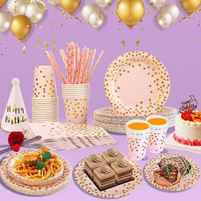 Vaisselle Jetable fête Anniversaire assiettes Jetables en papier Fête d' anniversaire, mariage 145PCS - Cdiscount Maison