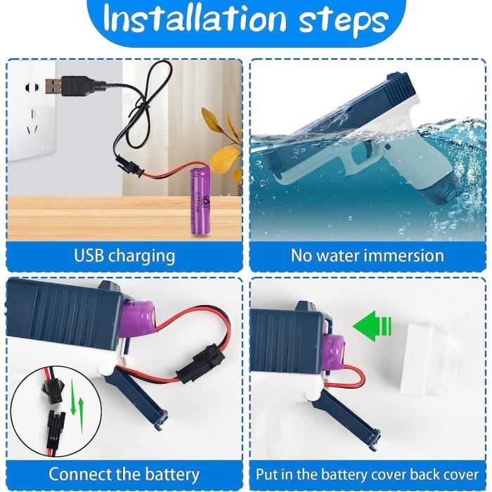 ZZQVIP – Pistolet à Eau électrique Uzi, 434+58 Ml, Portée 32 Ft, Batterie Rechargeable, Silencieux – Pour Enfant Et Adulte (bleu)