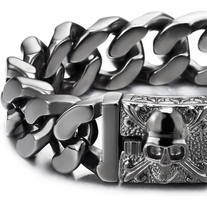 COOLSTEELANDBEYOND Bracelet Chaîne Gourmette Homme Acier Inoxydable – Style Masculin Massif 22 Cm, Plusieurs Finitions