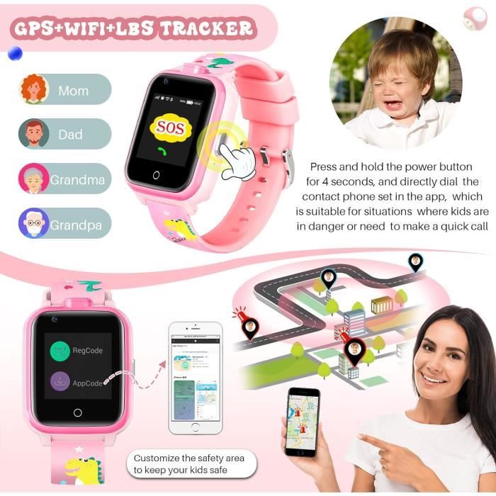 Montre Connectée GPS Pour Enfant, Vert/jaune, Avec Appels, Messages, SOS - Neuve Sans étiquette, Sécurité