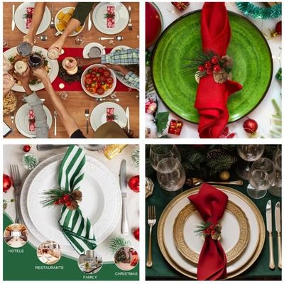Lot De 12 Ronds De Serviette Noël Velours Rouge - Décoration Table Festive