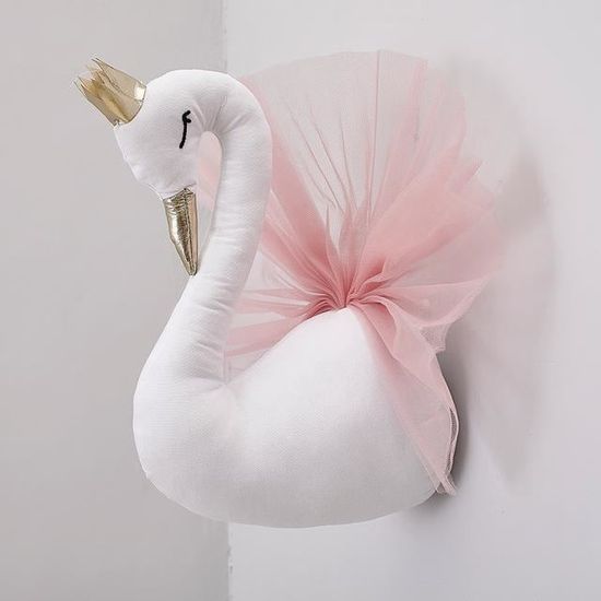Cygne Mural 3d Objet Decoration Bebe Enfant Chambre Suspension Ornement Fille Anniversaire Cadeau Buste Animaux Deco Rose Cdiscount Maison