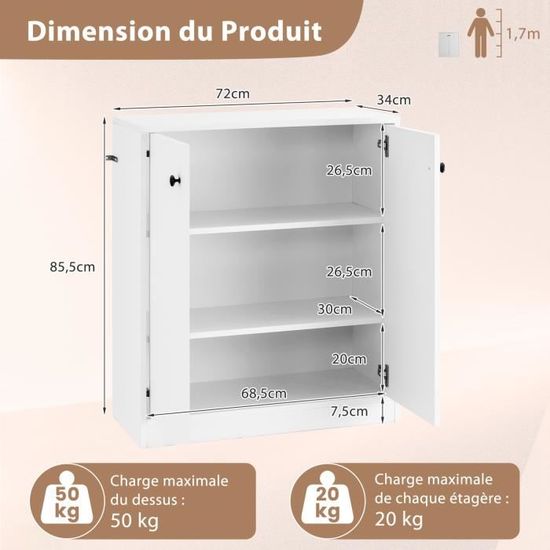 Buffet Rangement HOMCOM 95x35x85cm - Blanc Avec Pieds Bois - 1 Tiroir, 1 Placard, Étagères Réglables
