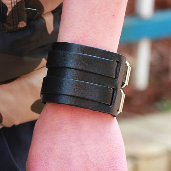 Zense Bracelet force noir en cuir pour homme double lanières