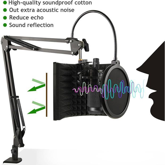 Bouclier D'isolation Micro - Filtre Anti-bruit Portable Pour Enregistrement Vocal, Streaming, Home Studio