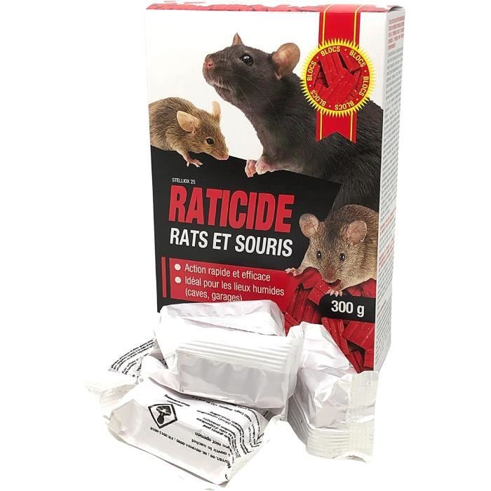 Raticide/Souricide spécial Souris et Rats – Appâts Rodonticide  Professionnel foudroyant, Mort aux Rats Puissant pour intérieur et ex