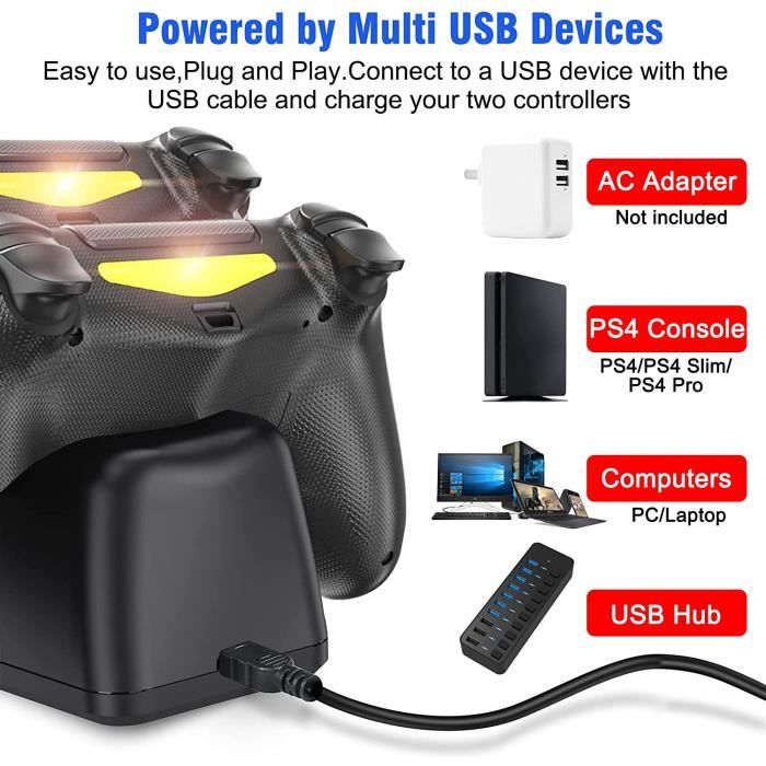 Chargeur Manette PS4, Double USB Chargeur de Manette Station avec  indicateur LED de Charge Rapide pour Playstation 4 /PS4 Slim /Pro -  Cdiscount Jeux vidéo