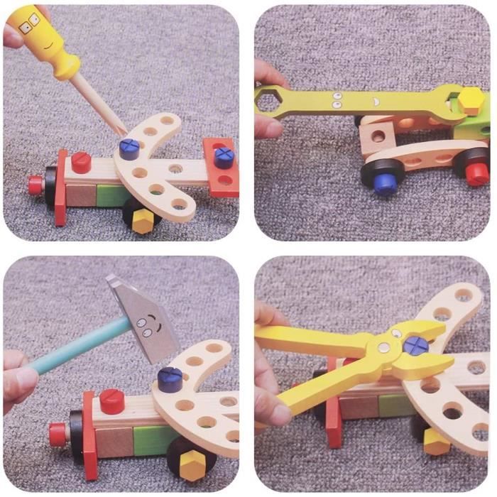 Boîte à Outils En Bois 34 Pièces – Établi Multifonction – Jeu De Construction 3D – Cadeau Éducatif Dès 3 Ans