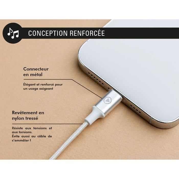Force Play Écouteurs Filaires USB-C Nylon Tressé Garantie à Vie Écologique  Blanc - Kit piéton et Casque - LDLC