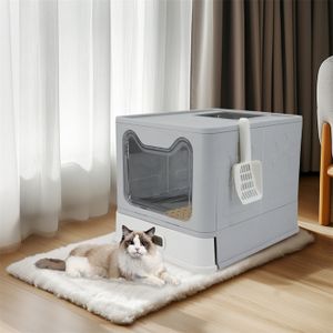 Litière Automatique Pour Chat En Acier Inox – Désodorisant Plasma, Capacité 65L, Capteur Intelligent, Gris