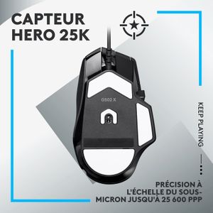 Souris Gamer Logitech G502 LIGHTSPEED Sans Fil - Capteur HERO 25K, 25 600 DPI - Ouverte Jamais Utilisée