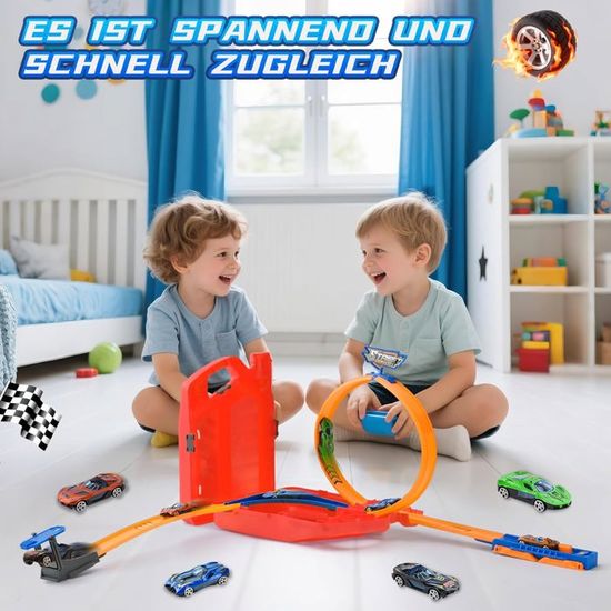 Piste De Course 2-en-1 Pour Enfant Avec Boîte Rangement | Circuit Voiture Avec 6 Voitures Et Virages En U | Jouet Garçon Fille 3 Ans Et Plus - Jaune