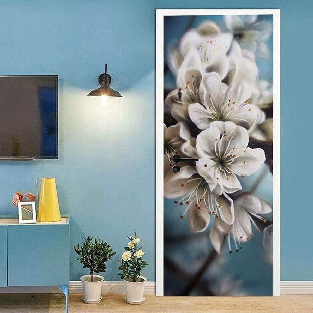 Sticker Porte 3D Vitrail 77x200 Cm – Autocollant Mural Amovible Décor Vinyle
