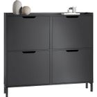 SoBuy Meuble à Chaussures 4 Abattants Noir, Rangement Chaussures Compact et Étroit pour Entrée ou Couloir, Armoire 100x19x91cm