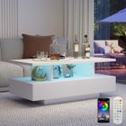 PULUOMIS Table Basse avec Lumières LED, 2 Tiroirs et 2 Niveaux de Rangement, Télécommande, App Contrôle, Blanc