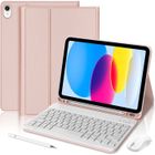 E.F.CONNECTION Coque Clavier pour iPad A16 (11") / iPad 10 2022 (10,9") Rose avec Clavier Bluetooth + Souris + Stylet