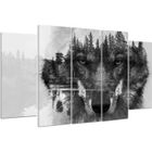 FEEBY Tableau Décoration Murale 5 Panneaux LOUP 100x150 cm Impression sur Toile pour la Maison Salon animal sauvage Noir et blanc