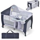 Lit Bébé 4 en 1 COSTWAY Berceau,Table à Langer,Parc de Jeux-Fonction Basculement--Boîte à Musique avec Lumières-Pliage Facile-Gris