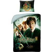 Parure de Lit à l'effigie de Harry Potter, Ron et Hermione, Housse de Couette 140x200 cm + Taie d'oreiller, 100% Coton
