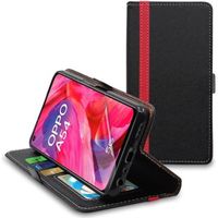 ebestStar ® pour Oppo A54 5G, A74 5G - Etui Portefeuille Porte-Cartes PU Cuir , Noir / Rouge