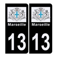Autocollant Stickers plaque d'immatriculation voiture 13 blason Marseille Noir Logo Couleur