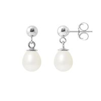 PERLINEA - Boucles d'Oreilles Comète - Véritables Perles de Culture d'Eau Douce Poires 6-7 mm Blanc Naturel - Bijoux Femme