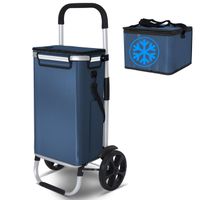 Chariot de courses Relaxdays, 2 grandes roues, sac isotherme amovible, 45 l, jusqu'à 35 kg, pliable, bleu Chariot de courses Relaxdays, 2 grandes roues, sac isotherme amovible, 45 l, jusqu'à 35 kg, pliable, bleu