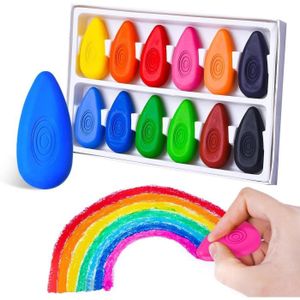 Crayons De Cire Pour Enfants KARELLS 12 Couleurs – Forme Goutte D'Eau Facile à Tenir, Lavables, Dès 12 Mois & 3 Ans+