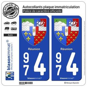 Autocollants Plaques Immatriculation Département 974 La Réunion - Lot De 2, Dimensions Officielles 45x100 Mm