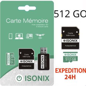 Carte Micro SD 512 GB, Carte mémoire, SDXC, V30, avec adaptateur SD, Allteq