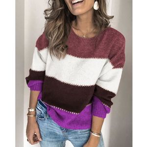 PULL Pull Femme,Pull Col arrondi Manches Longues Femmes,Pull d'automne d'hiver chaud avec motif Épissure Pull Femmes-violet
