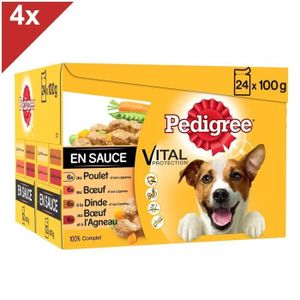 BOITES - PATÉES PEDIGREE 96 Sachets fraîcheur en sauce 4 variétés pour chien 100g (4x24)
