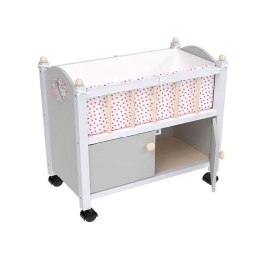 LIT DE POUPON EN BOIS AVEC ROUES 50 CM – LOVE BEBE