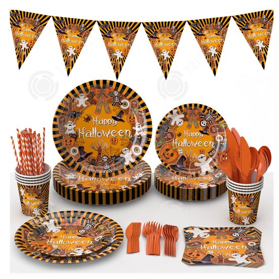 BBWELL Lot De Vaisselle D'Halloween,191pcs Vaisselle De Fête D