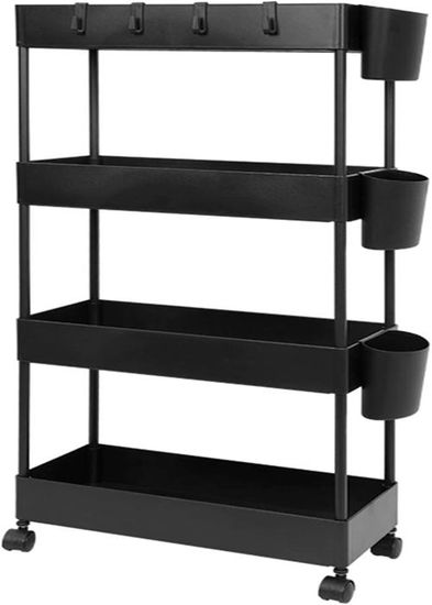 JAKAGO Chariot de Rangement Mobile sur 4 Niveaux,Chariot de Cuisine sur roulettes,Montage Facile,Convient pour Salle de Bain Cuisine Bureau,40 x 18 x 90 cm (Noir