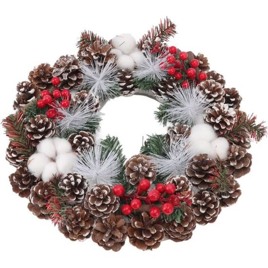 Guirlande De Noël Floquée Blanche - 1,8 M (5,9 Pieds), Avec Baies Rouges Et Pommes De Pin - Décoration Intérieure Cheminée, Escalier