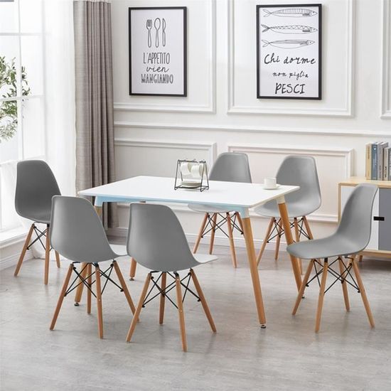 Keisha°Lot de 6 chaises en polypropylène (Gris) - Design Scandinave - Salle à Manger, Salon, Cuisine - Pieds en Bois