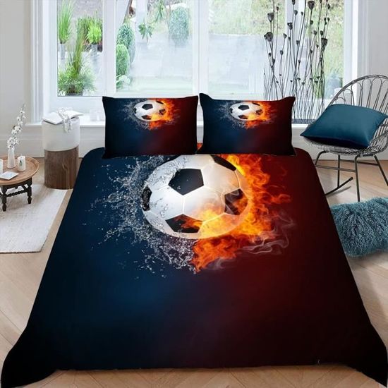 Parure De Lit Double Football Bedlam - Housse De Couette 200x200 Cm + 2 Taies D'oreiller - Thème Foot Pour Garçons - Couleur Gris/jaune