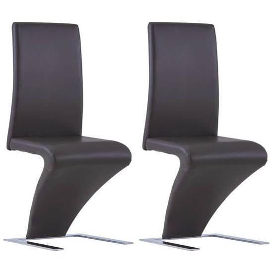 #58046 2 x Chaises de salle à manger Professionnel - Chaise de cuisine Chaise Scandinave - avec forme de zigzag Marron - Similicuir