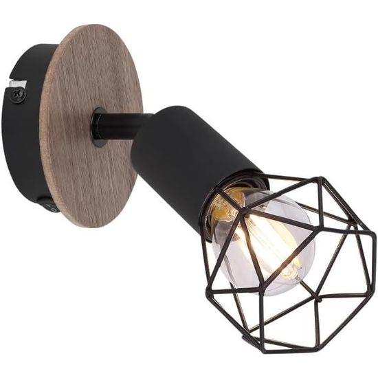 Lampe Murale Rétro Bagdon - Spot Orientable Bois Et Métal E14