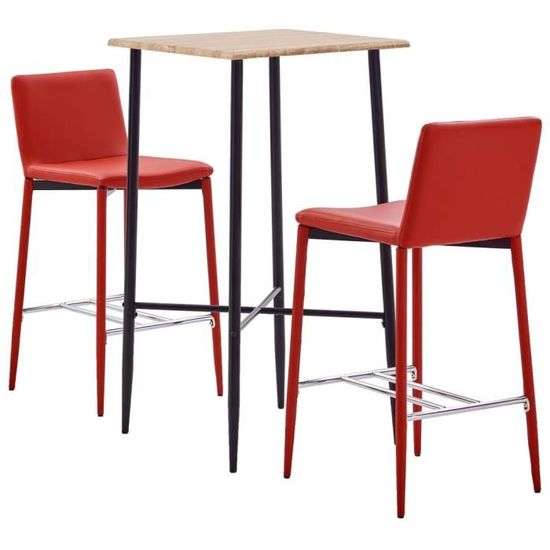 8743NOEL Ensemble Table bar de 2 à 4 personnes Charme Design + 2 Tabourets de bar Mange-Debout Similicuir Rouge,60 x 60 x 111 cm